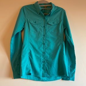Alpine Design Tech Series Sun Shirt Womens Pool Blue Roll Up Sleeve Button Up